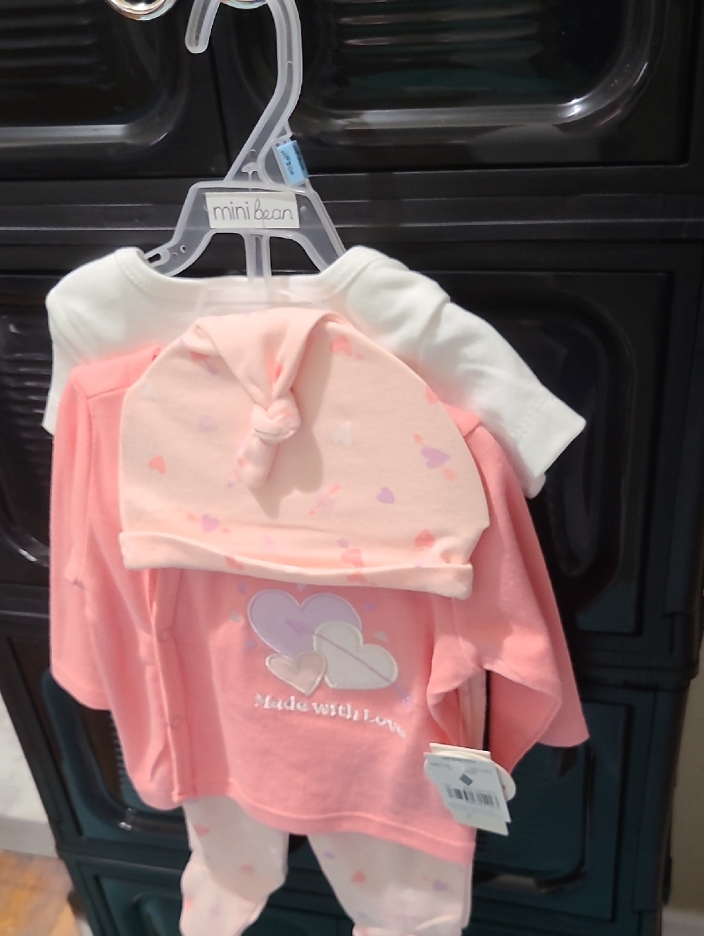 Pink Hearts Baby Matching Set with Hat